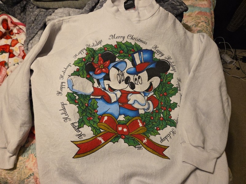 Vintage Disney Mickey Minnie Mouse Christmas Sweatshirt  White 90s MED/lg