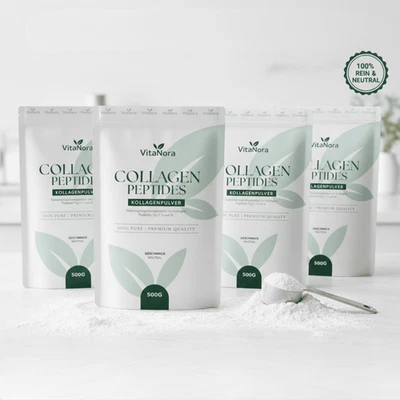 VITANORA 4x Kollagen Pulver 500g Bioaktiv Collagen Peptide Typ 1 2 3 für Haut Haare Nägel