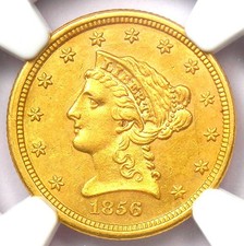 1856-S Liberty Gold Quarter Eagle $2.50 Coin - Certified NGC AU58 - $3,250 Value