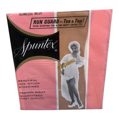 Vintage Rexall Spuntex Beautiful Stockings Run Guard Toe & Heel Beige 9