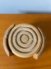 Vintage Kamenstein Wood Round Coaster Set 7 P...