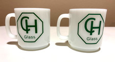 Vintage Glasbake Made in USA Milk Glass C&H Glass Advertising Mugs Set of 2