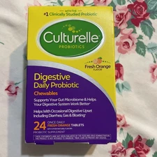 Culturelle Digestive Daily Probiotic Chewable, 24 Fresh Orange Tablets,Exp:09/26
