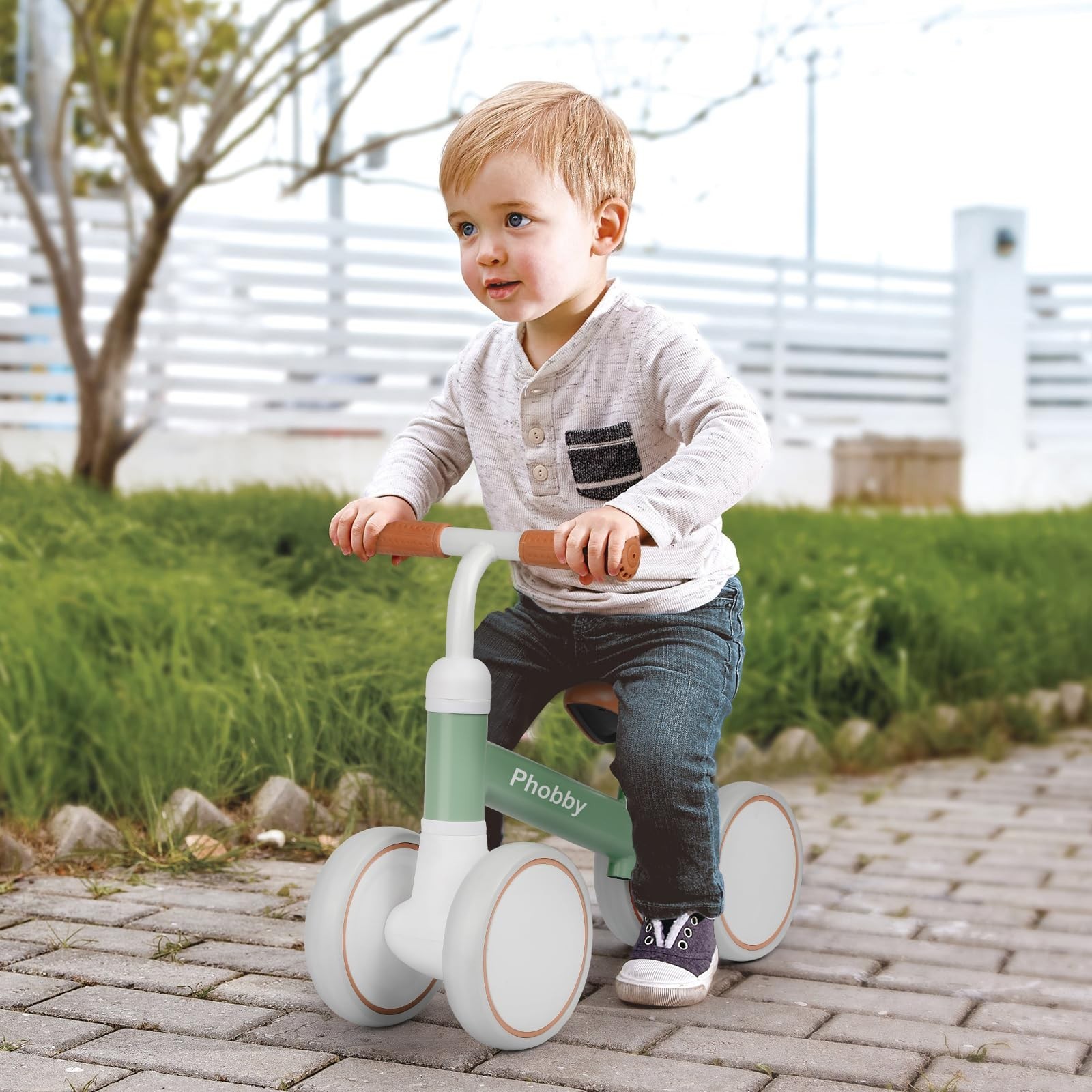 Baby Balance Bike for 1 2 Years Old Boys Girls, 4 Wheels Toddler Bike with Ad...