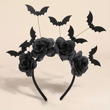 Halloween Witch Hat Headband Black Flowers Gothic Bat Clip Costume Accessory