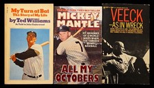 Three Baseball Autobiographies - Ted Williams, Mickey Mantle & Bill Veeck - PBs
