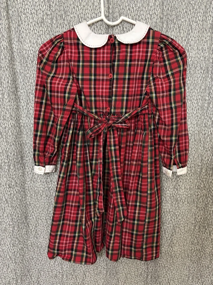 Vestido Hartstrings Niñas Rojo Y Negro A Cuadros Terciopelo Lazos Vacaciones Talla 6x Foto 2 de 4