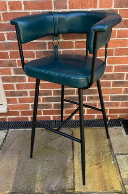 Leder Frühstück Bar Küche Theke Hocker - Vintage blau Farbe - Metallbeine