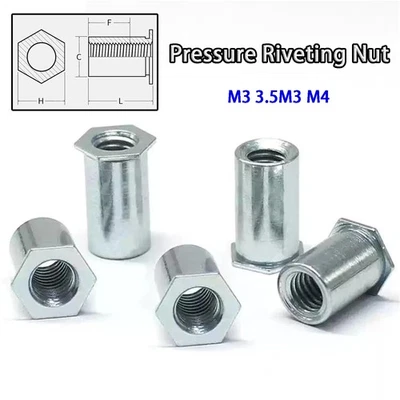 M3 3.5M3 M4 Pressure Riveting Nut Stud Stainless Steel Hex Head Through Hole - Image 1 of 4