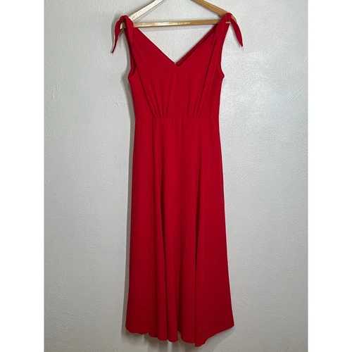 Abito midi Betsey Johnson crepe 10 rosso floreale San Valentino festività cravatta spalline