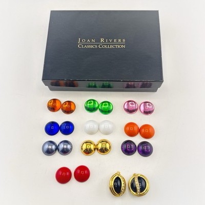 Joan Rivers Earrings Set Interchangeable 11 Colors Round CLIP ON Gold Rhinestone