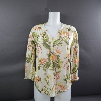 H&M Womens Top Small Cream Floral Blouse Romantic Gardencore Spring  Softgirl
