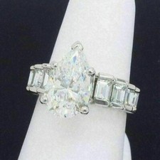 Pear Shape 4.25Ct Simulated Diamond White Gold Finish Engagement Ring Size 9.5