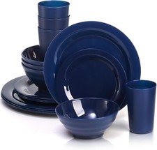 16 Pack Dishes Set For 4 Microwave Safe Plates and Bowls Sets Lightweight B