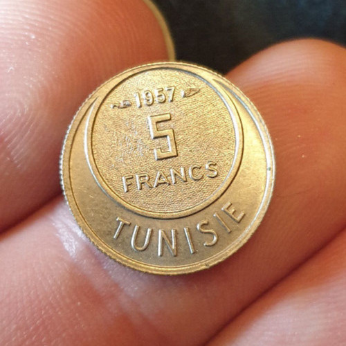 Vintage Tunisia Tunisie coin 5 Francs Franc 1957