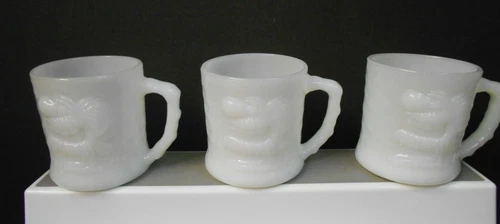 Set of 3 Vintage GROG Caveman Milk Glass Mugs BC Comic Fire King Johnny Hart