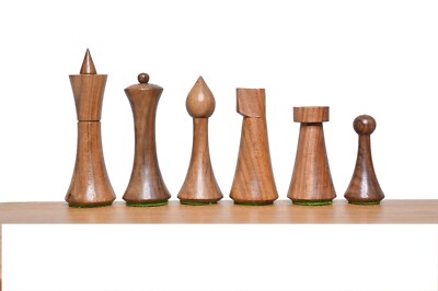 UNIQUE MINIMALIST HERMANN OHME CHESS PIECES- SHEESHAM(GOLDEN ROSEWOOD)