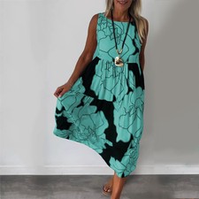 NEW Holiday Ladies Sleeveless Floral Summer Beach Swing Dresses Dress PLUS SIZE