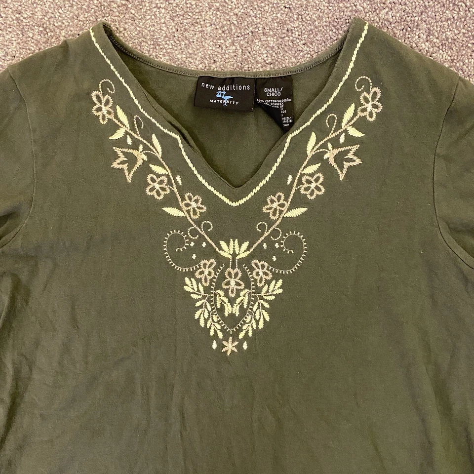 New Additions Women's Maternity Top Size S Green Long Sleeves V-Neck Stretch GUC - Image 3 of 4