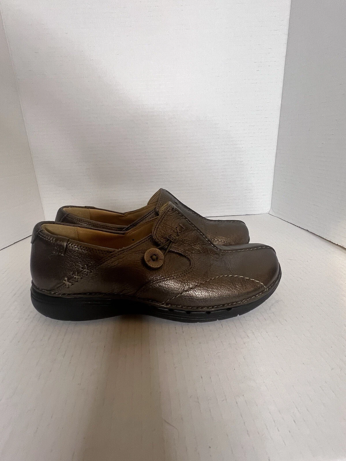 CLARKS Scarpe mocassino Clark’s pelle destrutturata bronzo comode slip on donna taglia 8 5