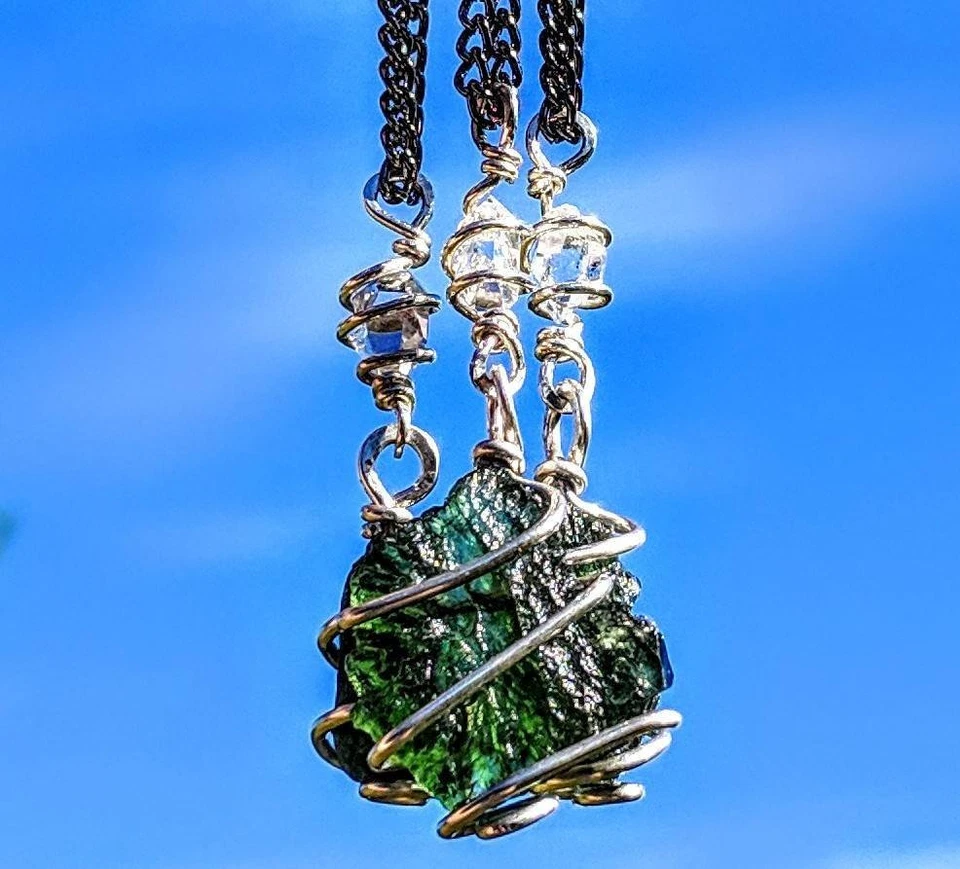 МОЛДАВИТ и HERKIMER бриллиант ожерелье. Подвеска Synergy кристалл тектита 925 12 - Изображение 2 из 4