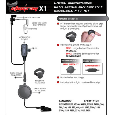 Earphone Connection STINGRAY Quick Release Earpiece for Kenwood NX TK (See List)