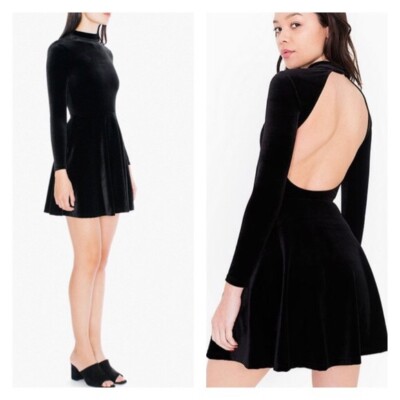 american apparel black velvet skater dress Black Velvet Short Sleeve Skater Mini Dress main image 0