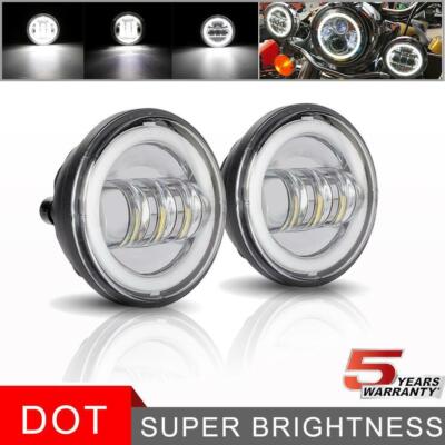 90W Chrome 4.5 Inch LED Passing Fog Light Lamp w/  DRL For Harley Motorcycle