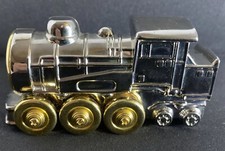Miniature Vintage Train, Quarts Clock, Platinum. Wheels Spin. 3” X 1.5” Inches.