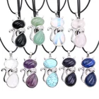 10pcs Natural Mixed Crystal Stone Cat Necklace Pendant Healing Gemstone Jewelry