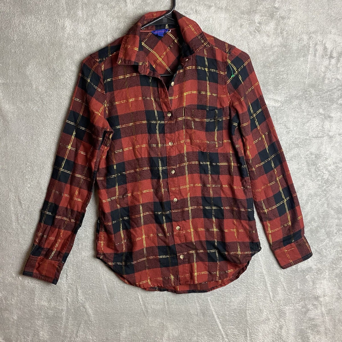 Aeropostale Womens XS Red Plaid Long Sleeve Button Front Shirt