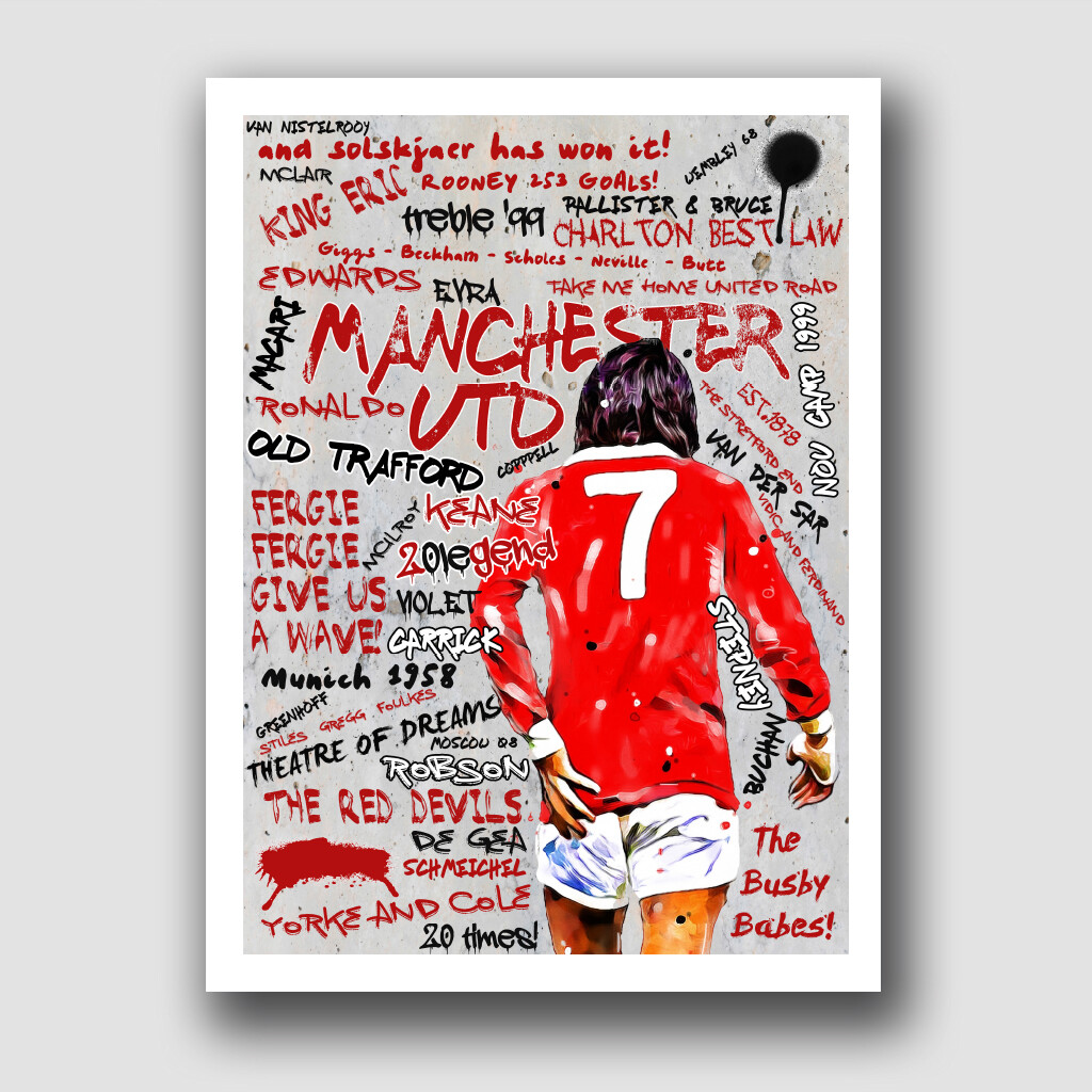 Manchester United 直筆限定アートプリント 1995年 MANCHESTER UNITED - MAN UTD - FOOTBALL GRAFFITI ART - FRAMED PRINT