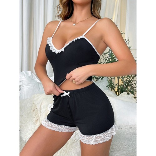 Women Lace Sexy Sleepwear Teddy Babydoll Lingerie Shorts Pajama Sets Nightwear - Picture 4 of 13
