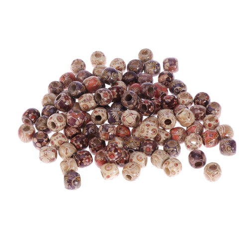 100pcs Natural Printed Wood Barrel Beads with Large Hole for Jewelry Making - Picture 2 of 10