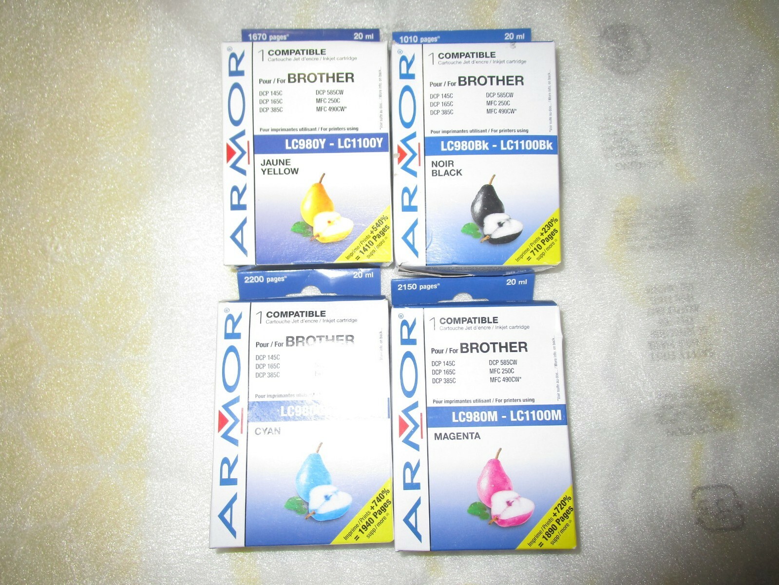 Cartouches d'encre LC980 LC1100 Brother haute capacité pour texte net sans bavure