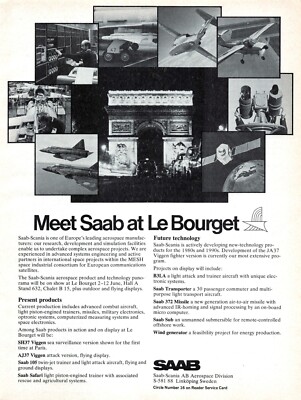 SAAB at Le Bourget Sh37 & AJ37 Viggens Saab 105 & Safari Vtg Mag Print Ad