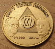 25 Year Alcoholics Anonymous AA Founders Bronze Medallion Coin Sobriety Chip.