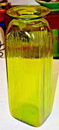 Vintage Blenko Glass Green rectangular vase 17"X6"X5"