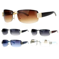 SA106 Rimless Rhinestone Jewel Hinge Luxury Bling Sunglasses