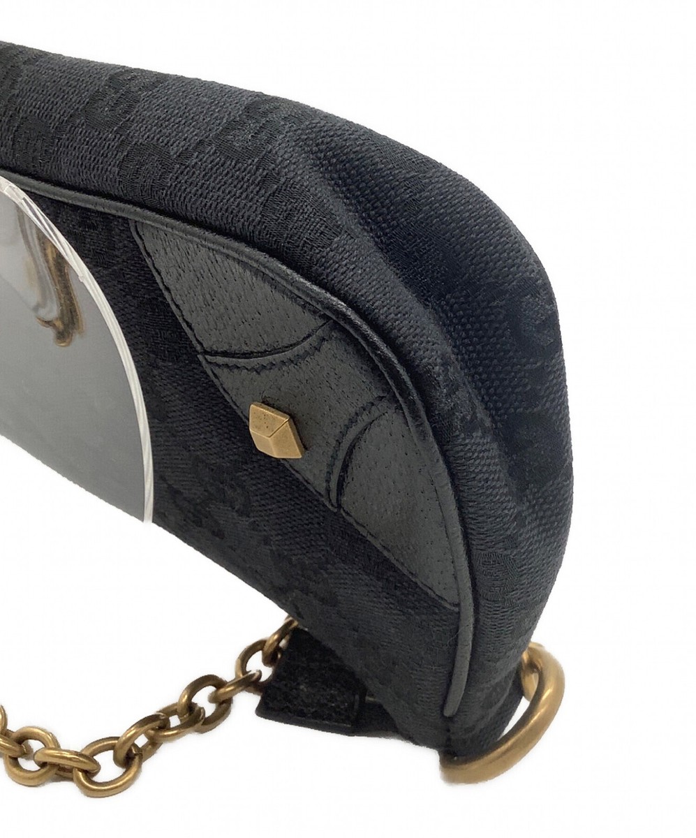 GUCCI Studded Chain Pochette Bag Accessory Pouch Black GG