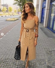 ZARA CAMEL STRAPPY MIDI DRESS WITH BUCKLED BELT SIZE XL