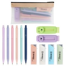 Mechanical Pencil Set 6PCS 0.7mm Cute Pastel Mechanical Pencils 2Push-Pull Re...