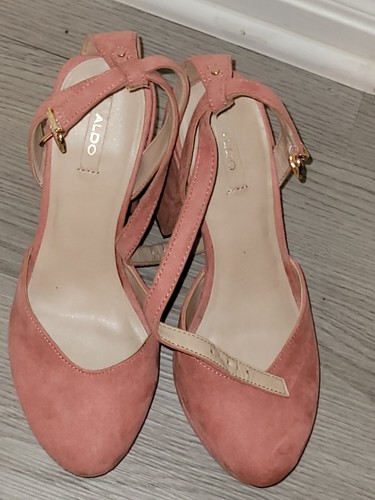 Aldo Pink Suede Platform Pumps Womens Size 7 Ankle Strap Sexy Party - Picture 6 of 7