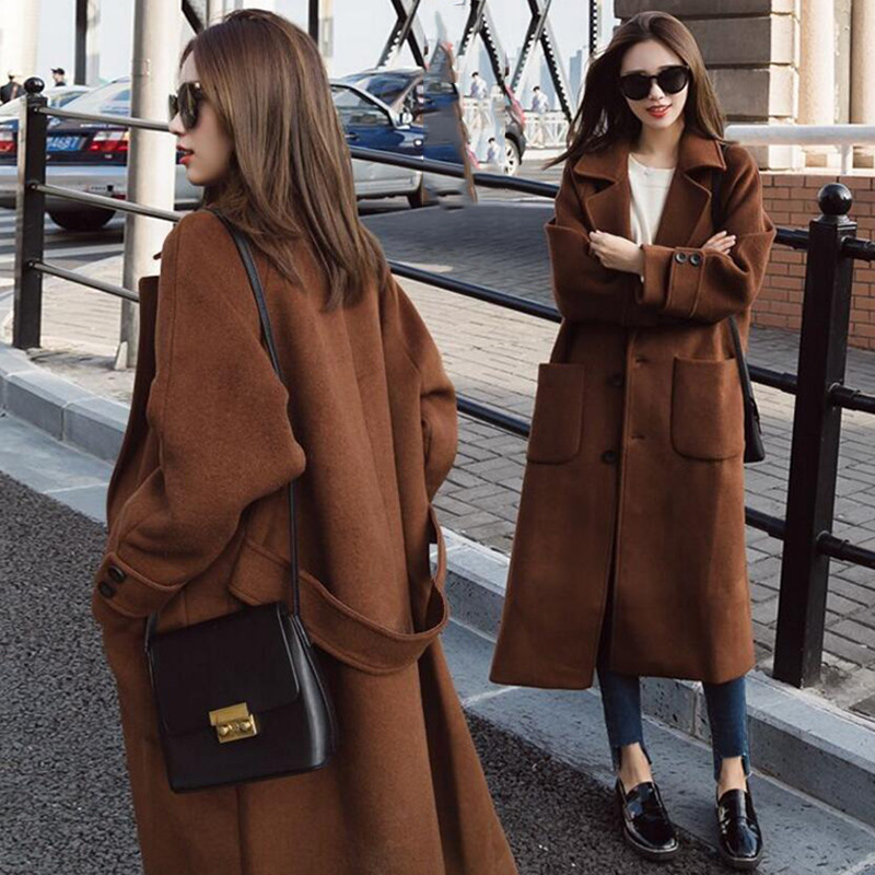 Hot Retro Womens Casual Wool Blend Lapel Collar Long Trench Coat