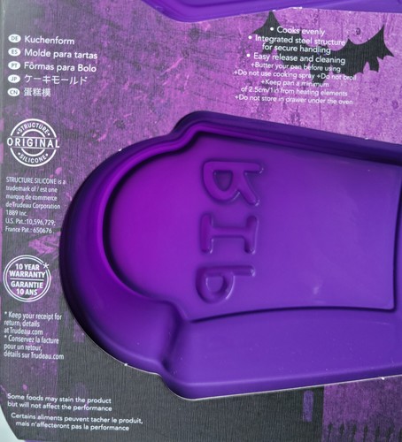Trudeau Silicone 6ct Halloween Tombstone Jumbo CUPCAKE Baking Pan Mold Purple - Picture 4 of 10