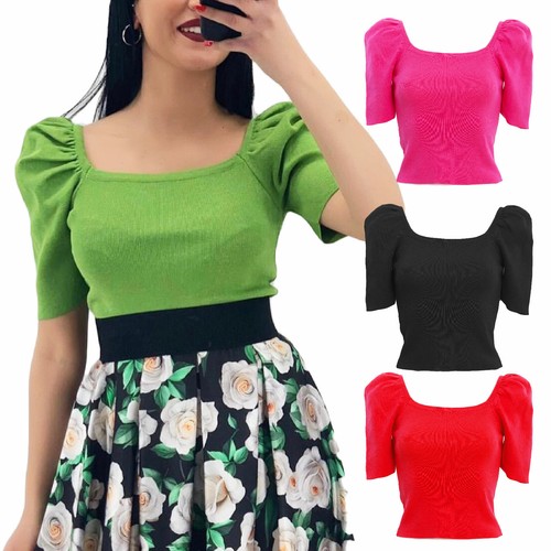 Maglia donna maglietta costine maniche a sbuffo chic elegante TOOCOOL  J3110-1 | eBay