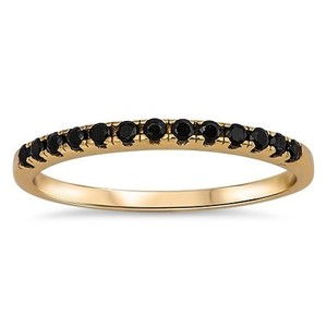 925-Sterling-Silver-Yellow-Gold-Plated-Black-CZ-Stackable-Ring-Sz-3-to-10-NEW