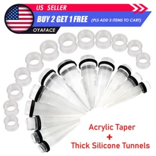 24PCS Big Gauge Stretching Kit Silicone Tunnel Plugs Acrylic Taper Set 00G-20mm