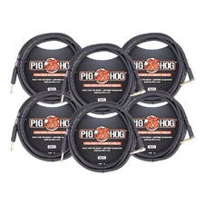 6x Pig Hog Tour Grade 10ft Instrument Cable - Right Angle to Straight Connectors