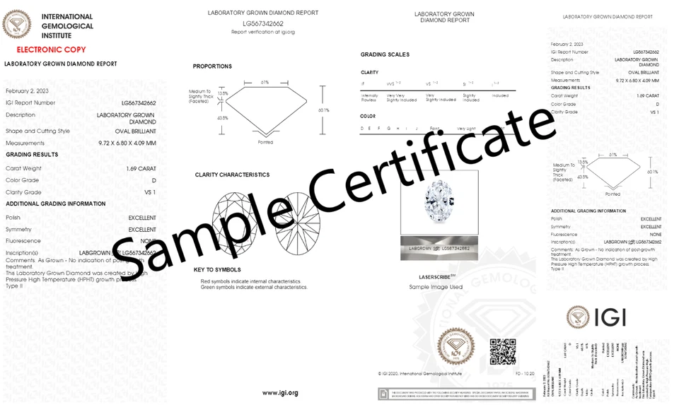 1.69 Ct Oval Cut IGI Certified Lab Grown CVD/HPHT Diamond D Color VS1 Clarity - Image 2 of 4